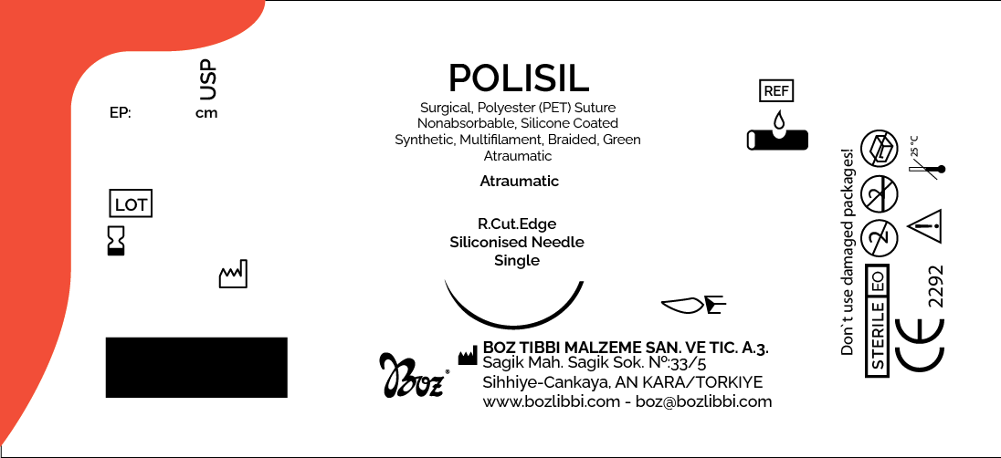 POLISIL USP 0 (М3,5) колюча голка 1/2 кола 30 мм, довжина 75см